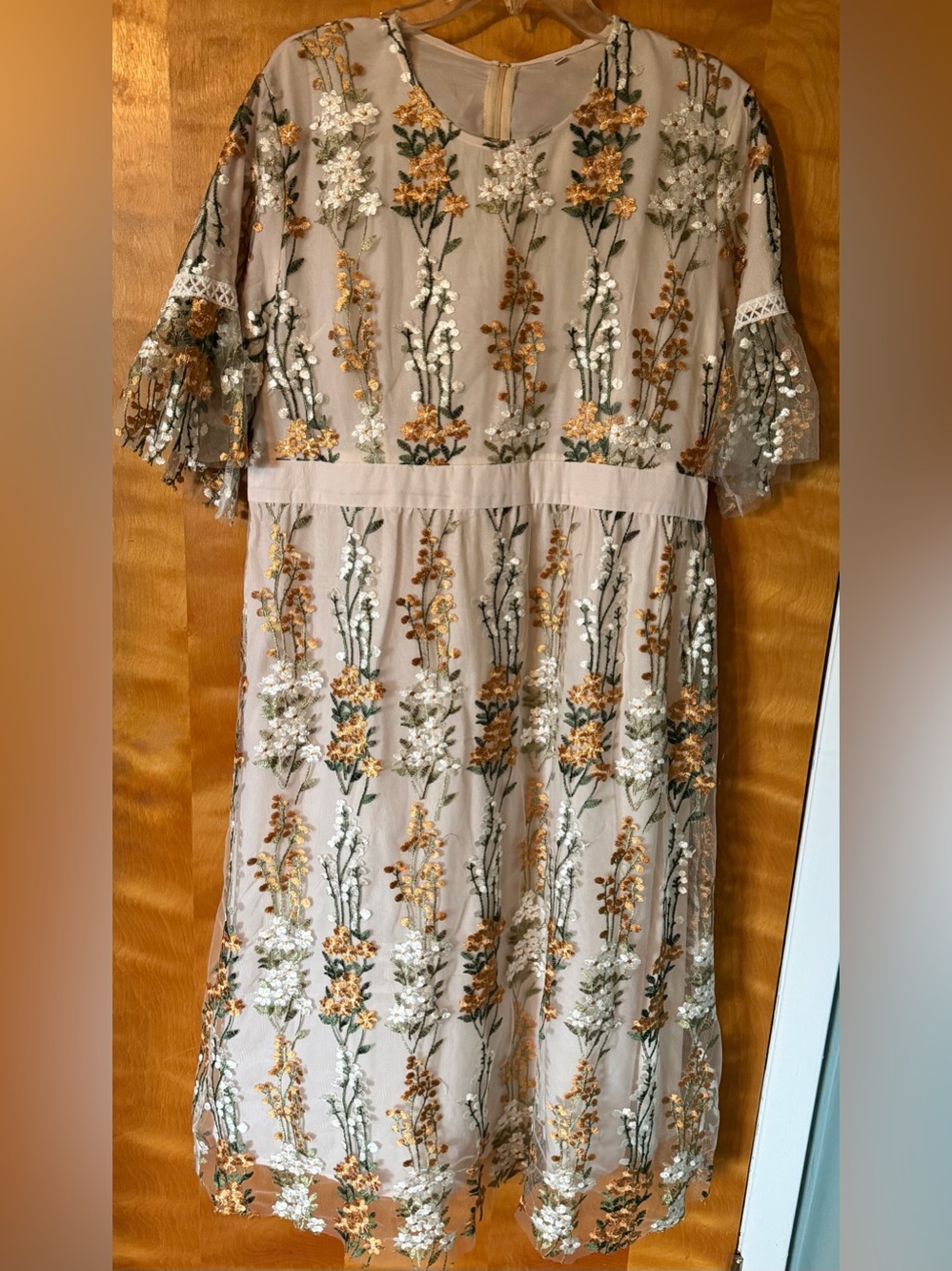 Women's Ethereal Floral Embroidered Gauze Overlay Cocktail Dress XL